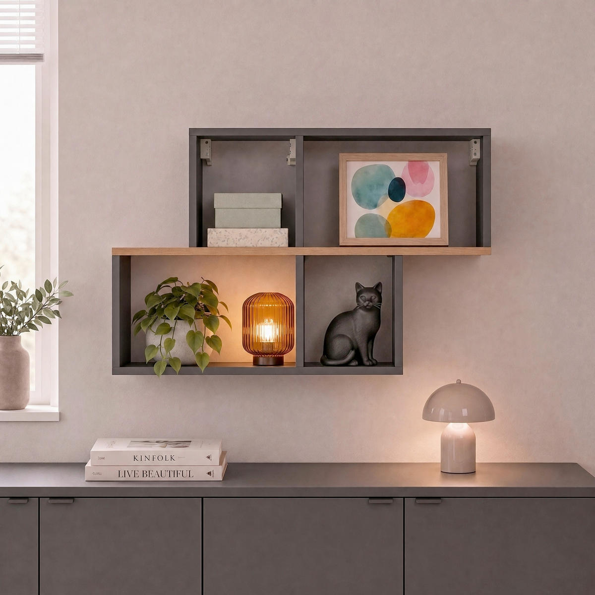 WANDREGAL  - Honigeiche/Anthrazit, Design, Holzwerkstoff (100/53/20cm) - MID.YOU