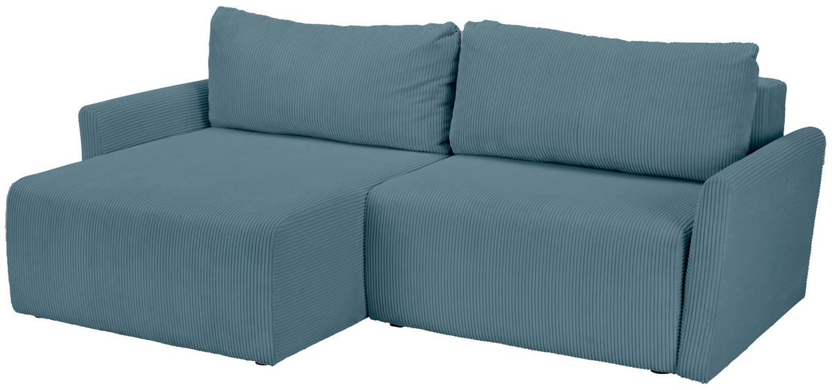 ECKSOFA in Cord Hellblau  228/146 cm  - Schwarz/Hellblau, KONVENTIONELL, Kunststoff/Textil (228/146cm) - MID.YOU