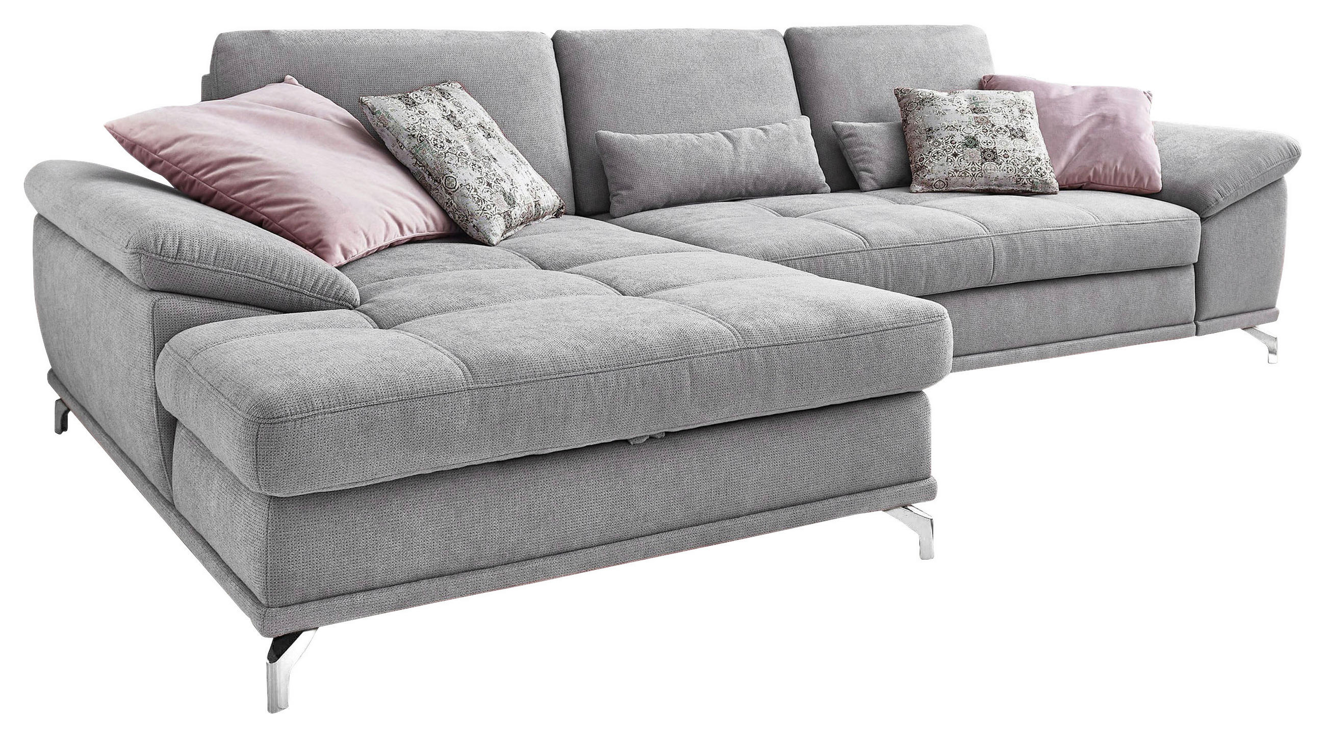 ECKSOFA in Flachgewebe Silberfarben  - Silberfarben, Konventionell, Textil/Metall (176/301cm) - Sit & More