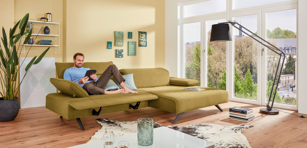 ECKSOFA in Flachgewebe Goldfarben  - Anthrazit/Goldfarben, Design, Textil/Metall (280/165cm) - Johann Jakob