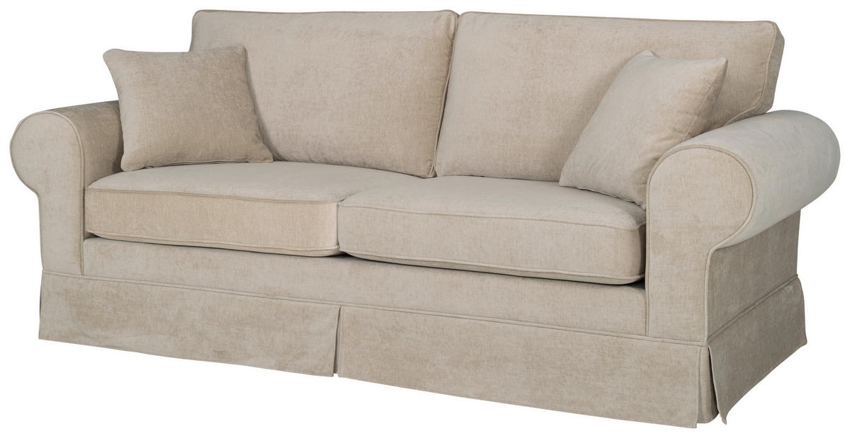 3-SITZER-SOFA Chenille Beige  - Beige/Naturfarben, Design, Holz/Textil (222/91/91cm)