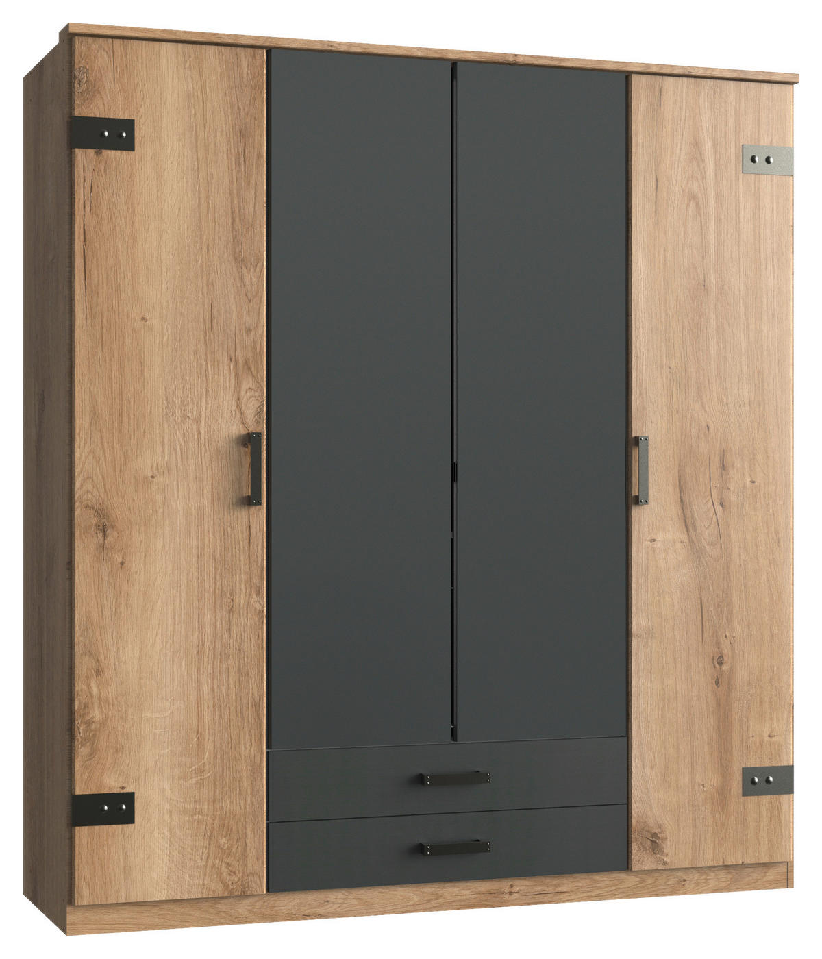 KLEIDERSCHRANK 180/199/58 cm,  in Graphitfarben, Plankeneiche, 4-türig  - Plankeneiche/Eichefarben, Trend, Holzwerkstoff/Kunststoff (180/199/58cm) - Carryhome