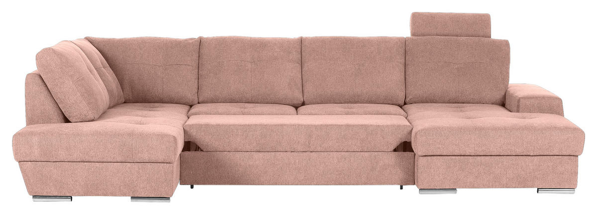 WOHNLANDSCHAFT in Flachgewebe Altrosa  - Chromfarben/Altrosa, Konventionell, Kunststoff/Textil (217/338/180cm) - Hom`in