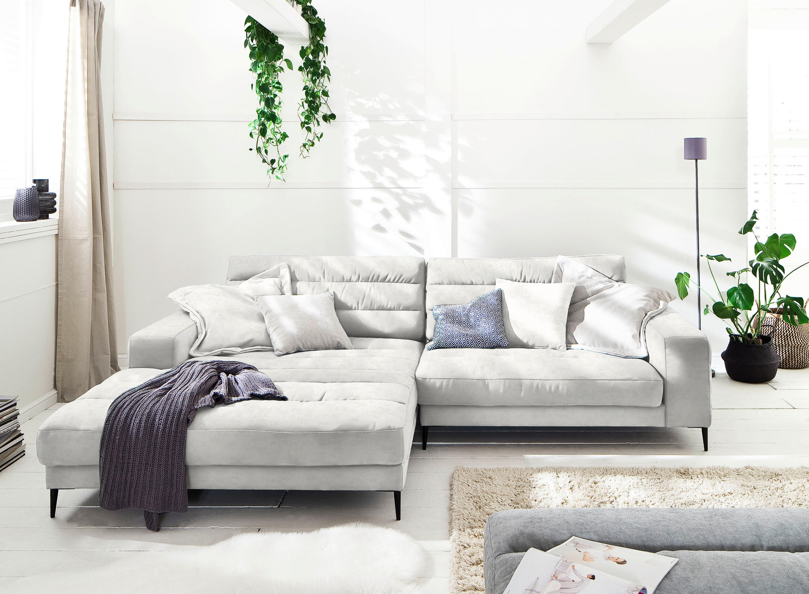 ECKSOFA in Flachgewebe Creme  - Creme/Schwarz, Design, Textil/Metall (207/296cm) - Dieter Knoll