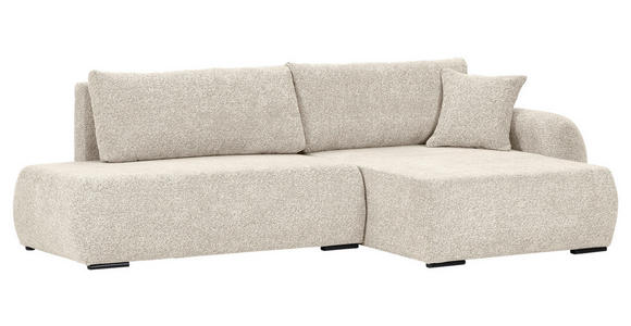 ECKSOFA Beige Flachgewebe Zierkissen, Rückenkissen, Bettkasten, Schlaffunktion, Rücken echt, Liegefläche im Originalstoff  - Beige/Schwarz, KONVENTIONELL, Kunststoff/Textil (260/145cm) - Carryhome