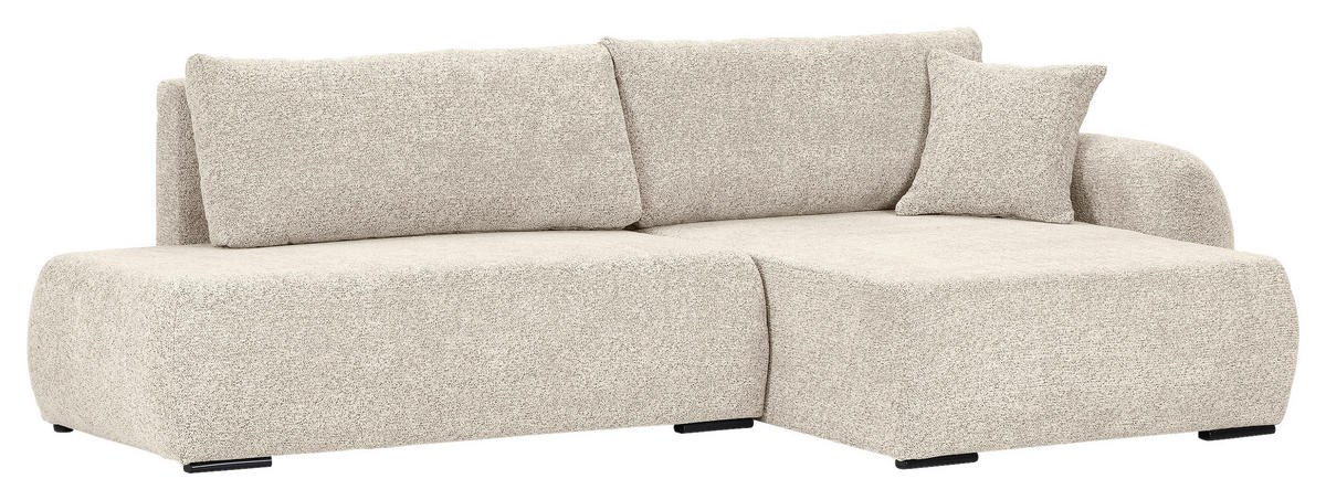 ECKSOFA Beige Flachgewebe Zierkissen, Rückenkissen, Bettkasten, Schlaffunktion, Rücken echt, Liegefläche im Originalstoff  - Beige/Schwarz, KONVENTIONELL, Kunststoff/Textil (260/145cm) - Carryhome