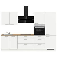 KÜCHENBLOCK 300 cm   in Weiß, Eichefarben  - Edelstahlfarben/Eichefarben, MODERN, Holzwerkstoff/Metall (300cm) - Nobilia