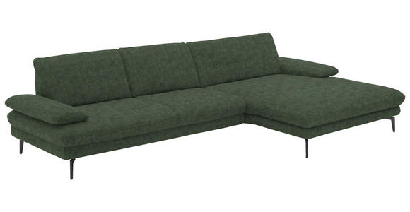 ECKSOFA in Velours Olivgrün 310/180 cm - Schwarz/Olivgrün, Design, Textil/Metall (310/180cm) - Dieter Knoll