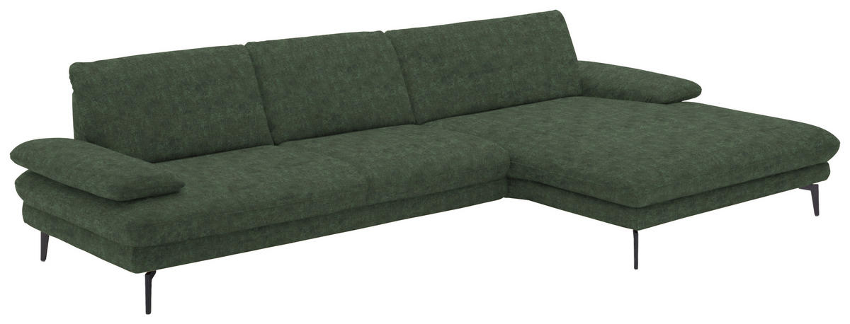 ECKSOFA in Velours Olivgrün  - Schwarz/Olivgrün, Design, Textil/Metall (310/180cm) - Dieter Knoll