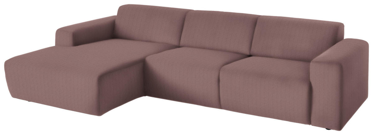 ECKSOFA in Feincord Altrosa  174/302 cm  - Schwarz/Altrosa, Design, Kunststoff/Textil (174/302cm) - Beldomo Style