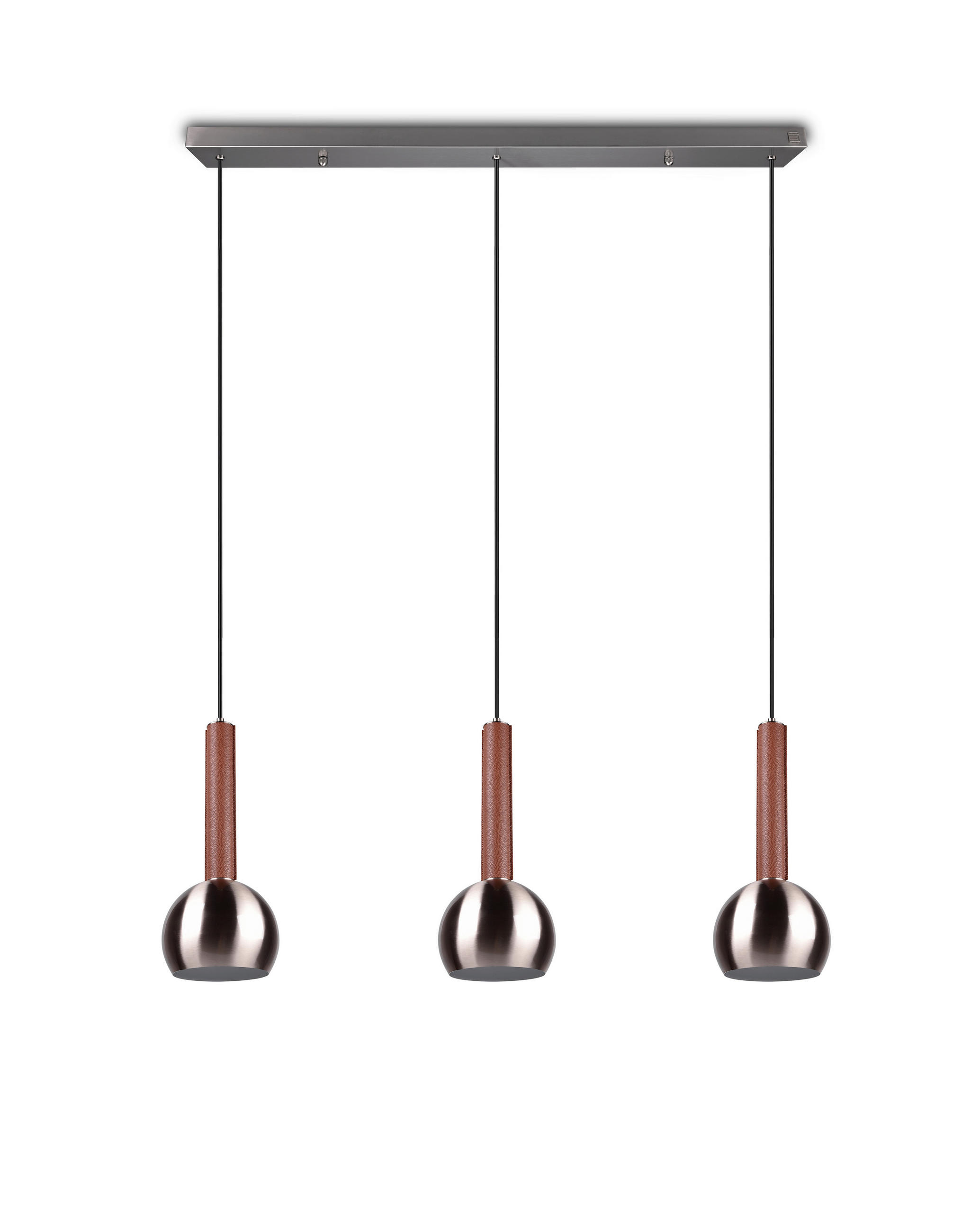 HÄNGELEUCHTE Ciliana 100/20/200 cm  - Braun/Nickelfarben, Design, Leder/Metall (100/20/200cm) - Trio Leuchten
