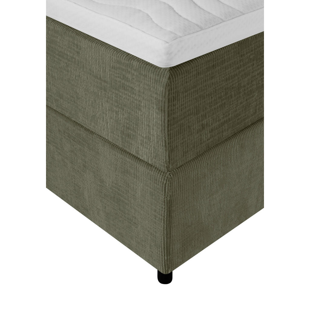 Thumbnail - Welnova Boxspringbett, Dunkelgrün, Textil, H4 + H5, 7-Zonen, Höhe ca. 19 cm, 140x200 cm, Topper durchgehend, Partnermatr...