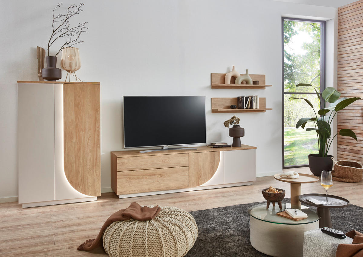 WOHNWAND 4-teilig  Eichefarben, Kaschmir 315/174/42 cm  - Kaschmir/Eichefarben, Design, Holzwerkstoff (315/174/42cm) - Stylife