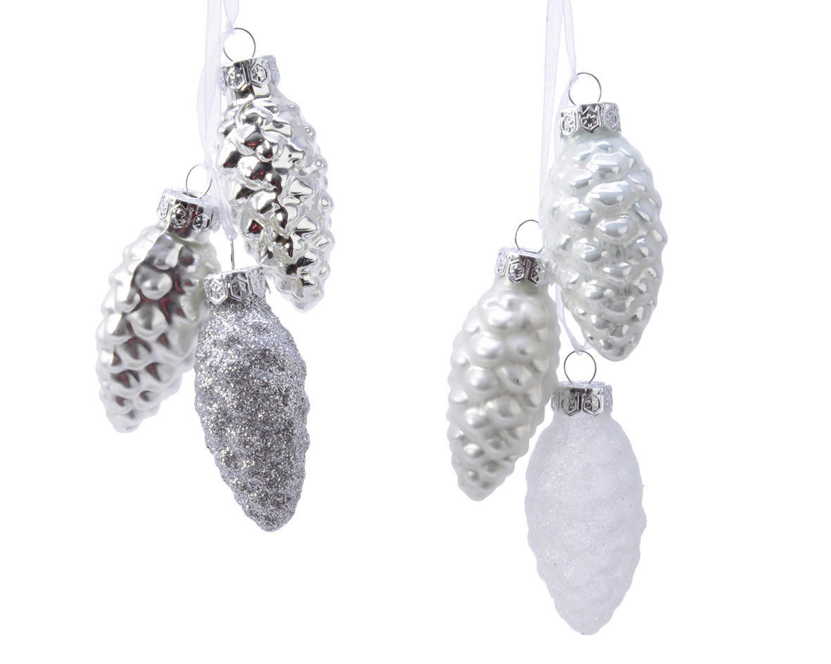 DEKOKUGELSET - Weiss/Silberfarben, Design, Glas (4,0/6,0/8,5cm)