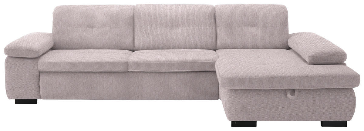 ECKSOFA in Flachgewebe Hellrosa  - Hellrosa/Schwarz, Design, Textil/Metall (297/174cm) - Beldomo Style