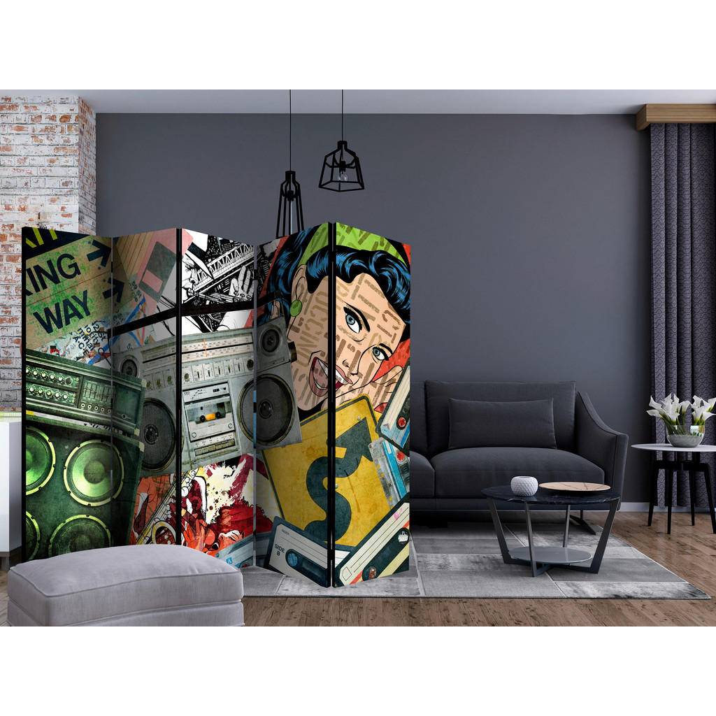 Thumbnail - artgeist Paravent, Mehrfarbig, Holz, Textil, Kiefer, massiv, Retro, 225x172x3 cm, Motiv auf Vorder- und Rückseite, Wohnz...