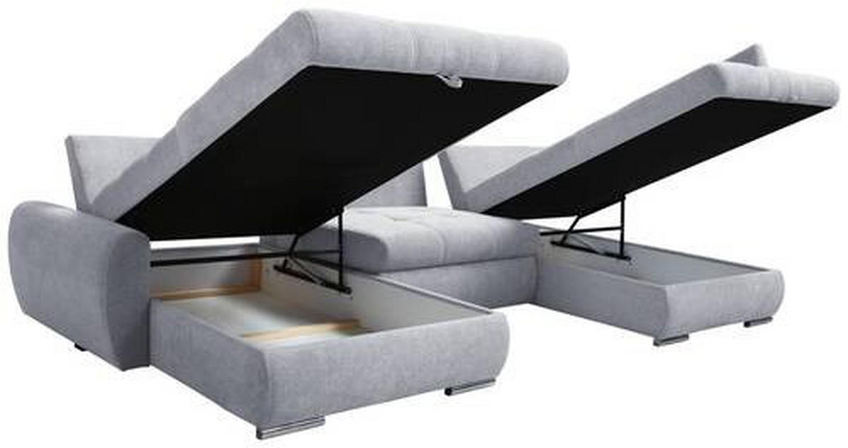 ECKSOFA in Velours Hellgrau  - Chromfarben/Hellgrau, Design, Kunststoff/Textil (174cm) - Livetastic