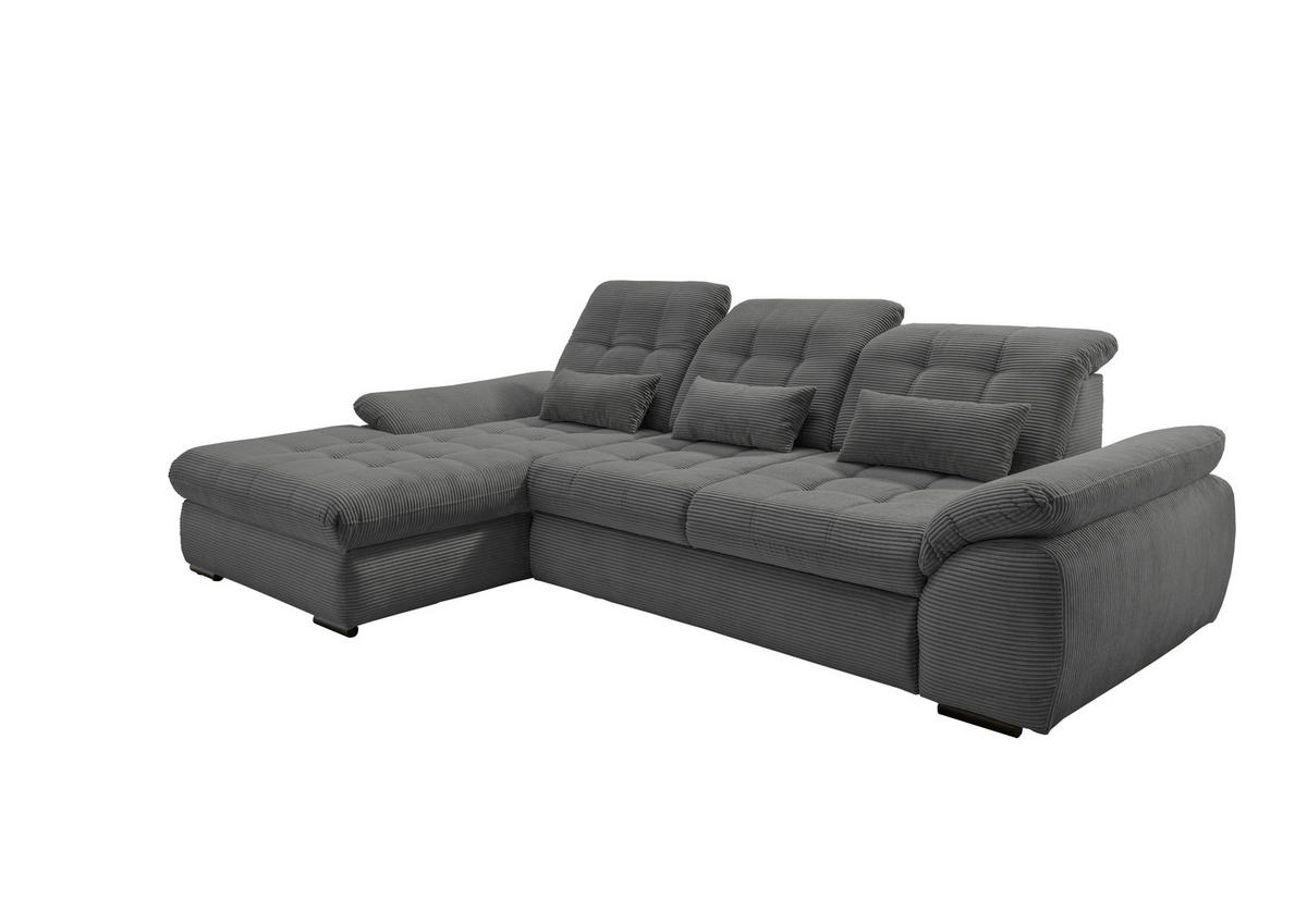 ECKSOFA in Cord Grau  - Schwarz/Grau, Modern, Textil/Metall (184/314cm) - Livetastic
