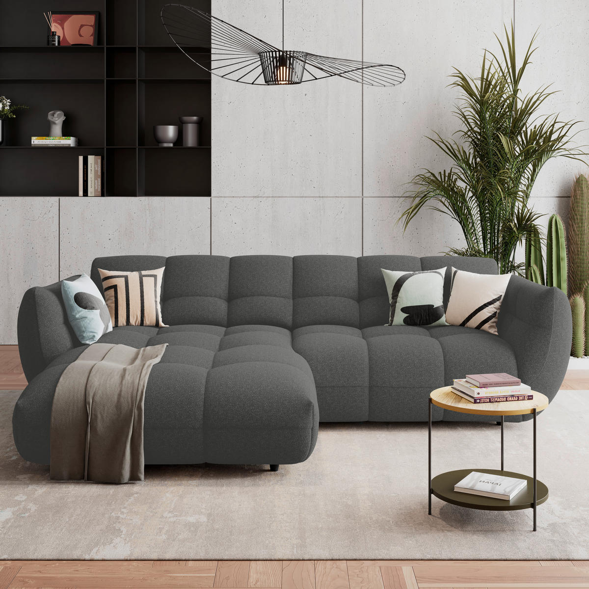 ECKSOFA Anthrazit Chenille  - Dunkelgrün/Anthrazit, Trend, Kunststoff/Textil (178/280cm) - MID.YOU
