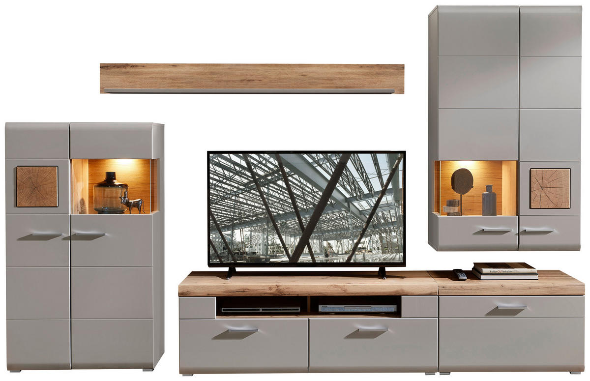 WANDBOARD Grau, Eichefarben  - Eichefarben/Grau, MODERN, Holzwerkstoff (180/18/22cm) - Linie Design