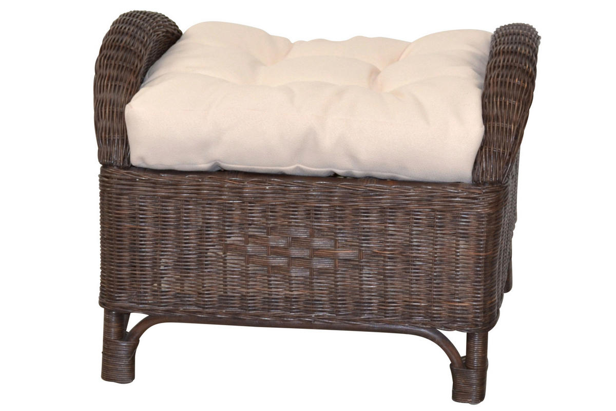 HOCKER Rattan Braun  - Creme/Braun, Natur, Holz/Textil (52/65/50cm) - MID.YOU
