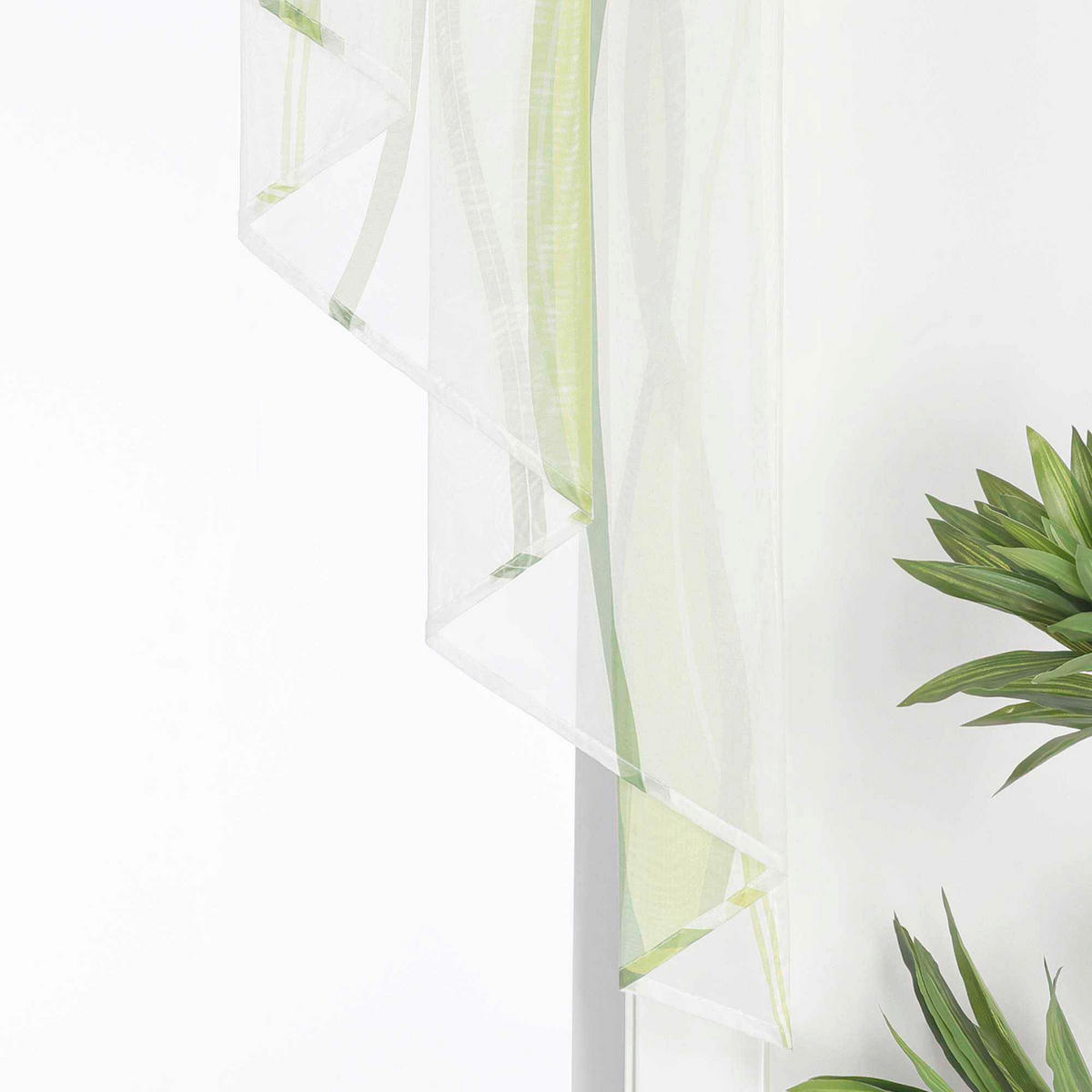 KURZGARDINE   140/145 cm   - Weiß/Grün, Basics, Textil (140/145cm)