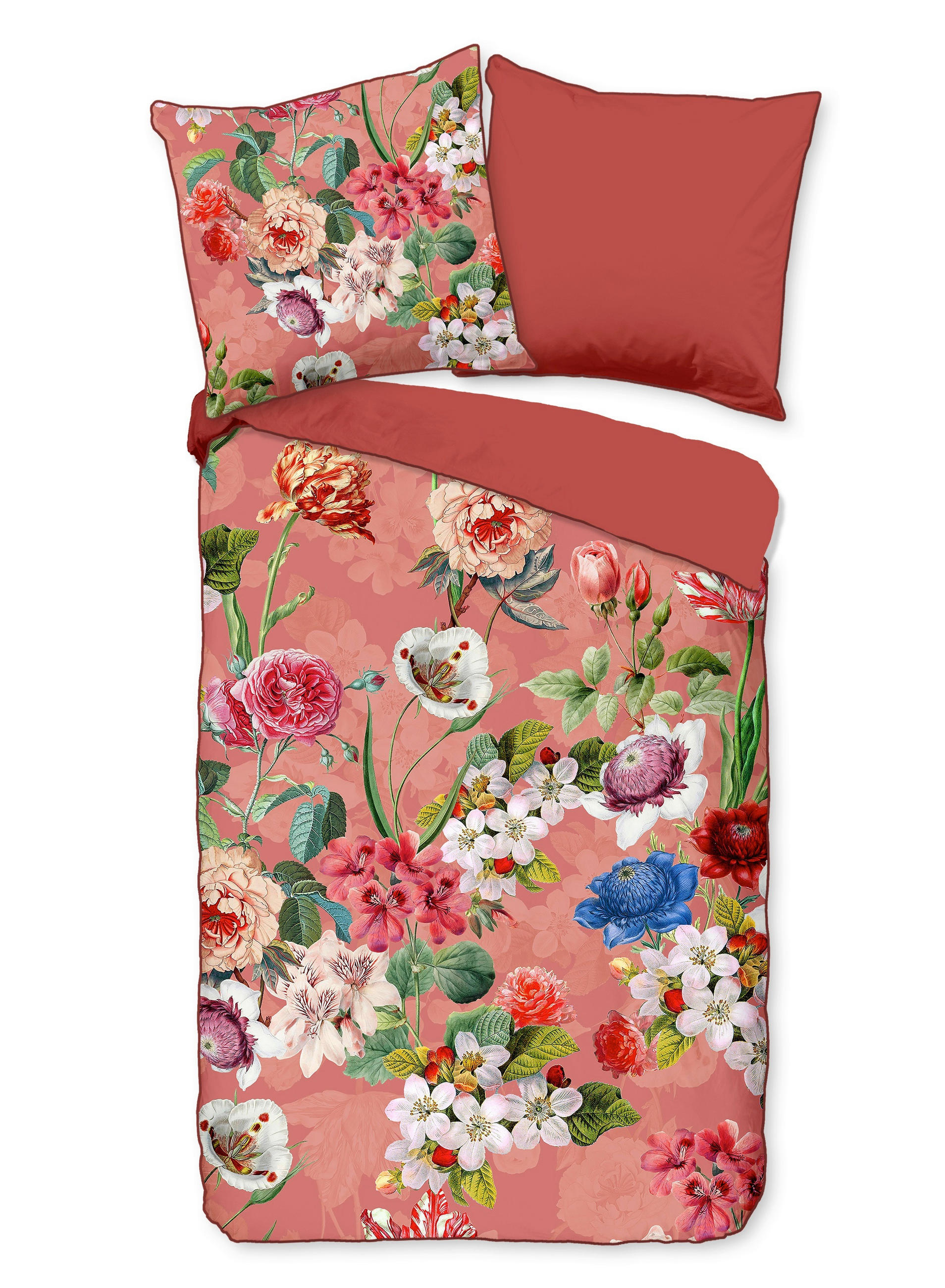 WENDEBETTWÄSCHE Amalia Satin 155/220 cm  - Rot/Terracotta, Natur, Textil (155/220cm)