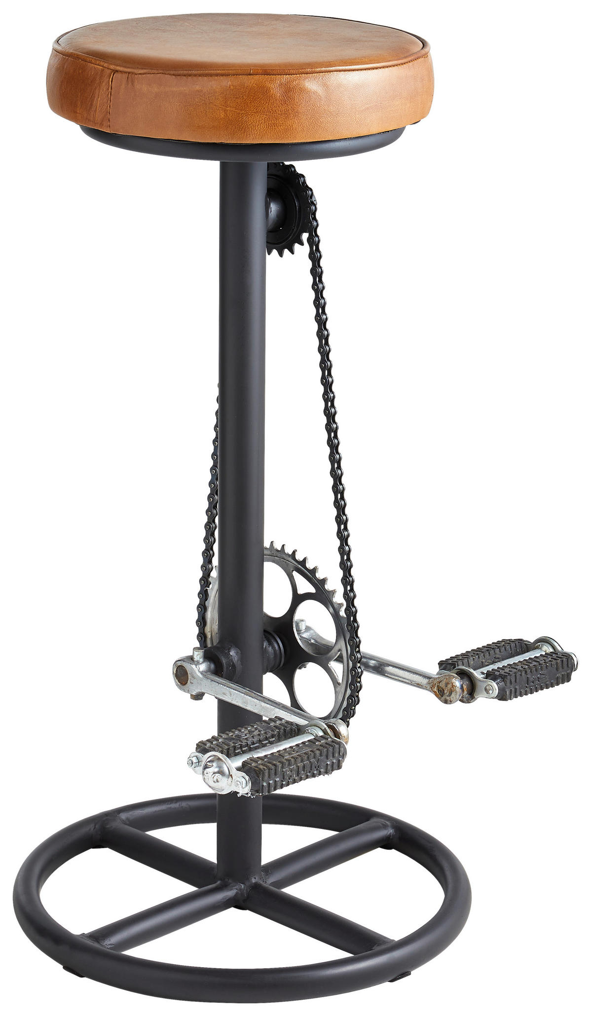 BARHOCKER Echtleder Braun, Schwarz Eisen  - Schwarz/Braun, Trend, Leder/Metall (36/76/36cm) - Landscape