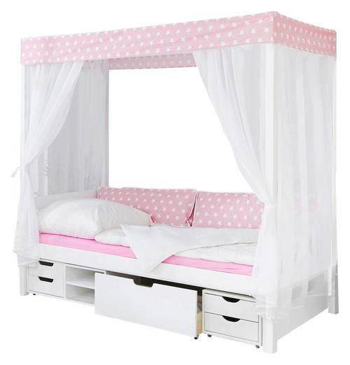 POSTEĽ S NEBESAMI, 90/200 cm ružová, biela - biela/ružová, Modern, drevo (90/200cm) - MID.YOU