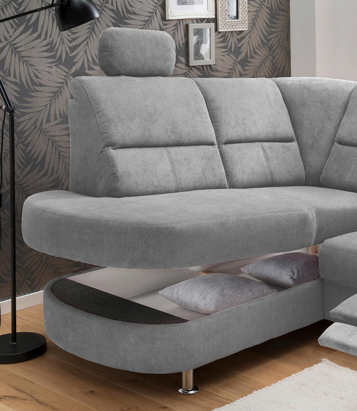 ECKSOFA Grau Mikrofaser  - Chromfarben/Grau, KONVENTIONELL, Textil/Metall (184/231cm) - Livetastic