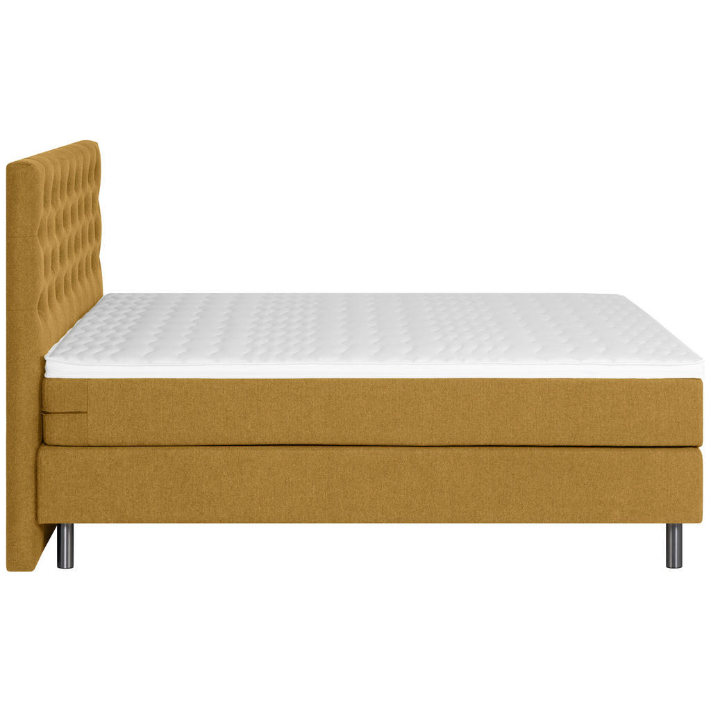 Thumbnail - Welnova Boxspringbett, Currygelb, Textil, H4 + H5, 7-Zonen, Höhe ca. 21 cm, 140x200 cm, gepolstertes Kopfteil, Stoffausw...