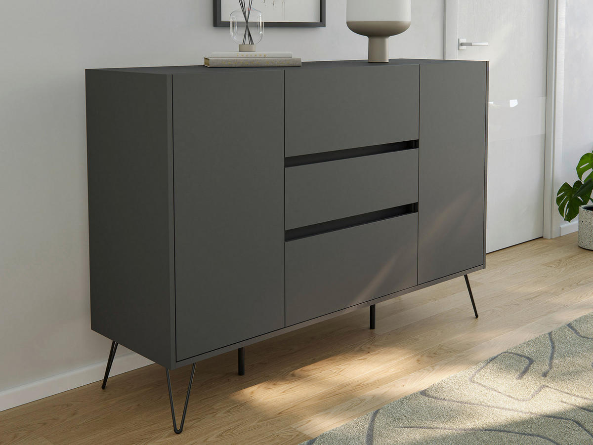 SIDEBOARD Posseik Industrial 140/93,6/42 cm 3 Schublade(n)  - Graphitfarben/Schwarz, Design, Holzwerkstoff/Metall (140/93,6/42cm) - P & B