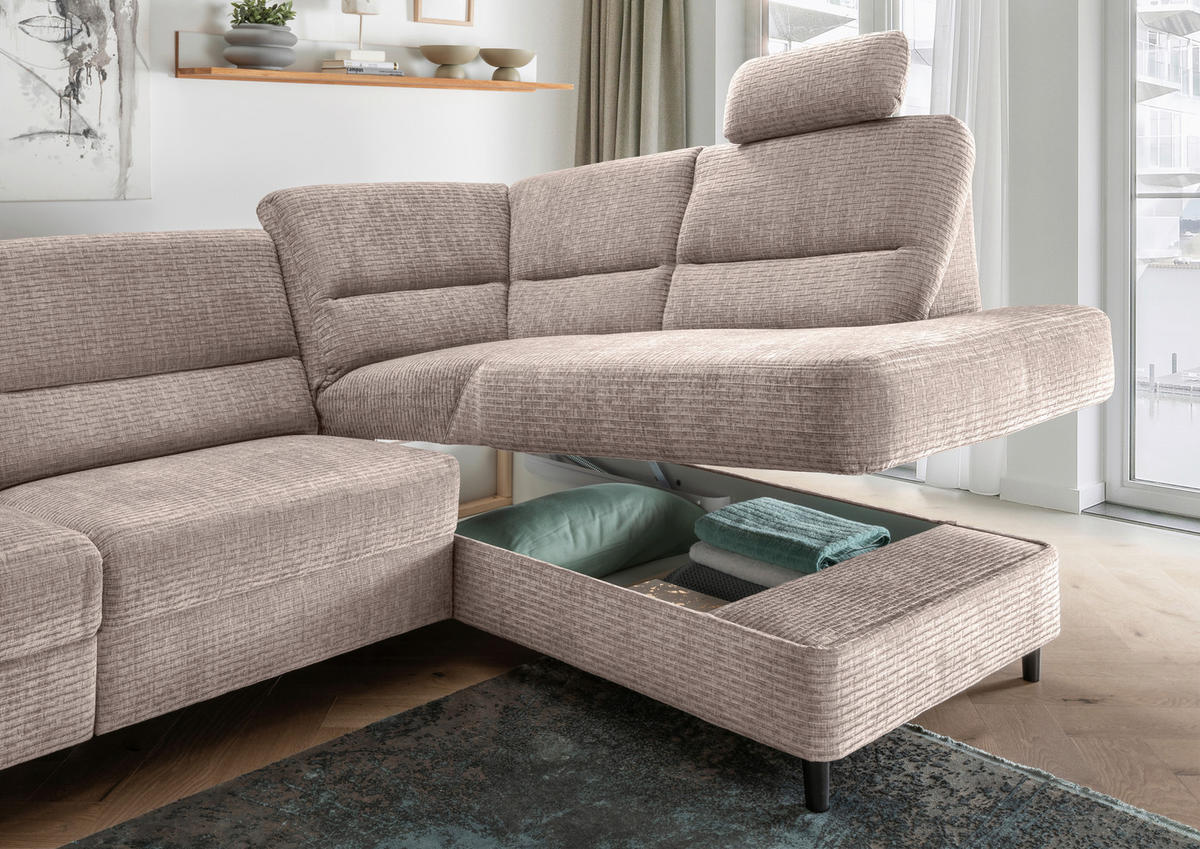 ECKSOFA in Mikrofaser Beige  - Beige/Schwarz, Modern, Holz/Textil (266/190cm) - Livetastic