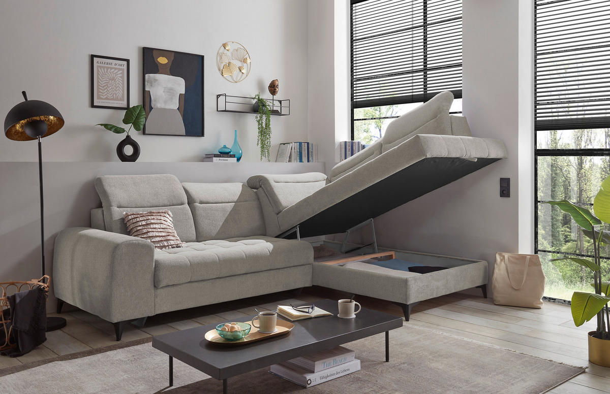 ECKSOFA in Webstoff Taupe  - Taupe/Schwarz, Konventionell, Kunststoff/Textil (282/200cm) - MID.YOU