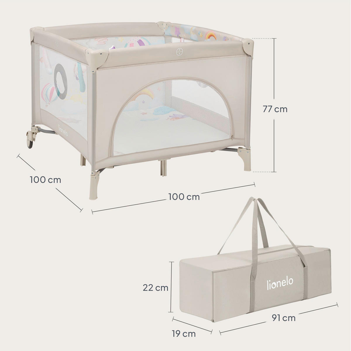 LAUFGITTER Mille Plus  100/100/77 cm  - Beige, Basics, Textil (100/100/77cm) - Lionelo