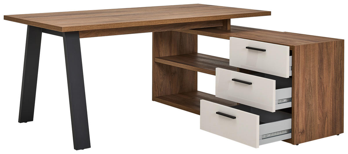 SAROKÍRÓASZTAL  - kasmírszínű/fekete, Design, faalapú anyag/fém (171/143,5/74,7cm) - Stylife