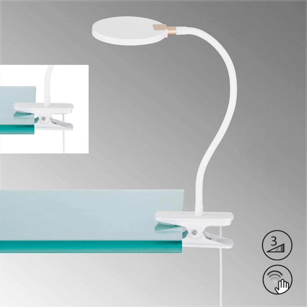 LED-KLEMMLEUCHTE 10,5/35 cm   - Weiß, Design, Kunststoff (10,5/35cm)