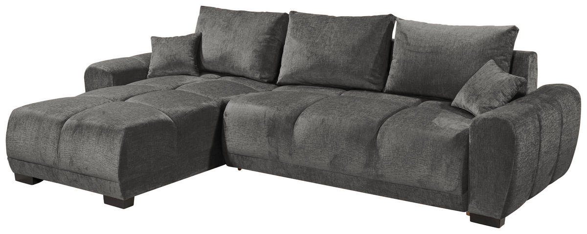 HÖRNBÄDDSOFFA 3-sits i chenille grafitfärgad  - grafitfärgad/svart, Basics, textil/plast (294/183cm) - Livetastic