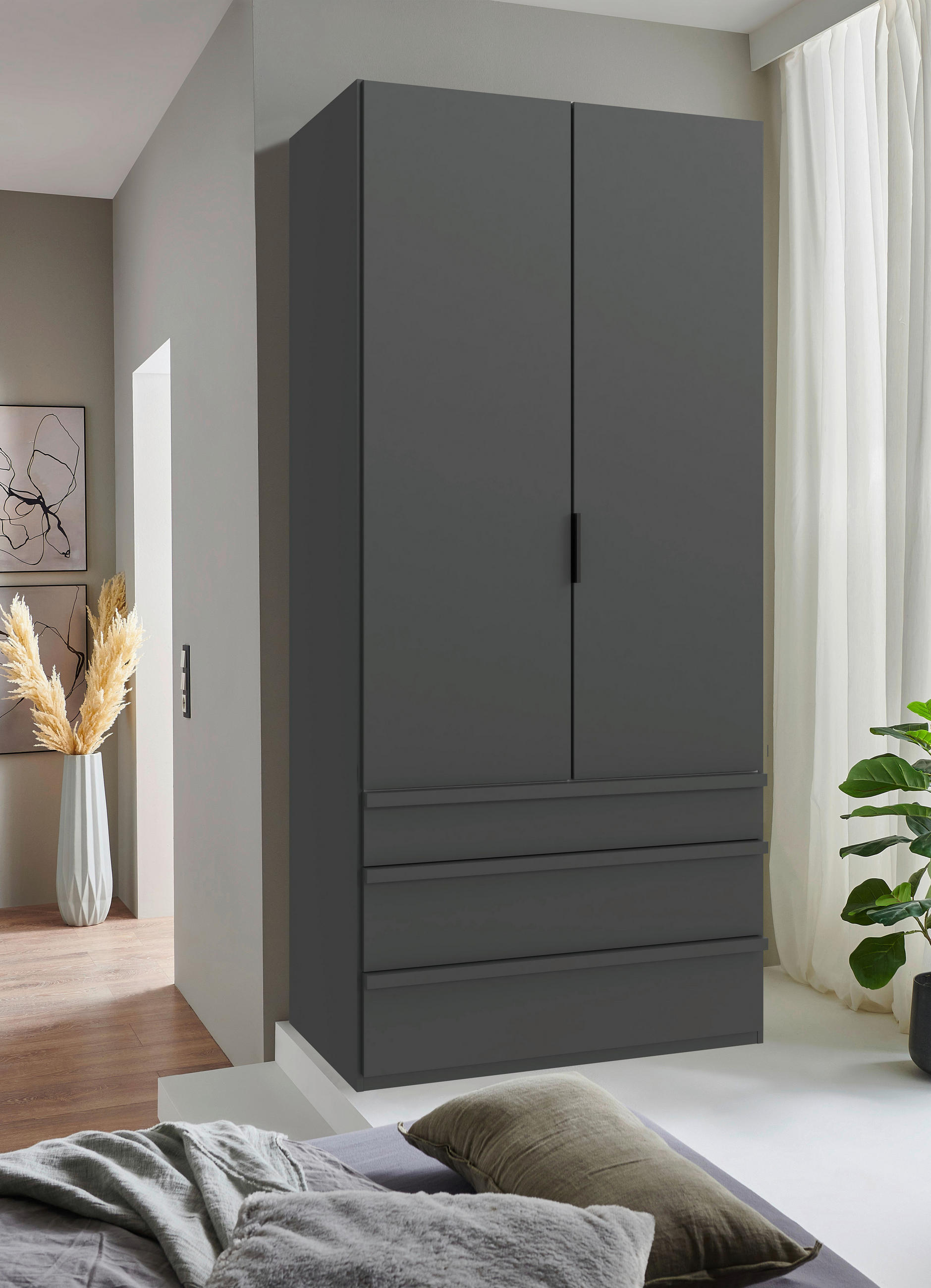 FALTTÜRENSCHRANK 100/216/58 cm 2-türig Graphitfarben  - Schwarz/Graphitfarben, Design, Holzwerkstoff (100/216/58cm) - Boxxx