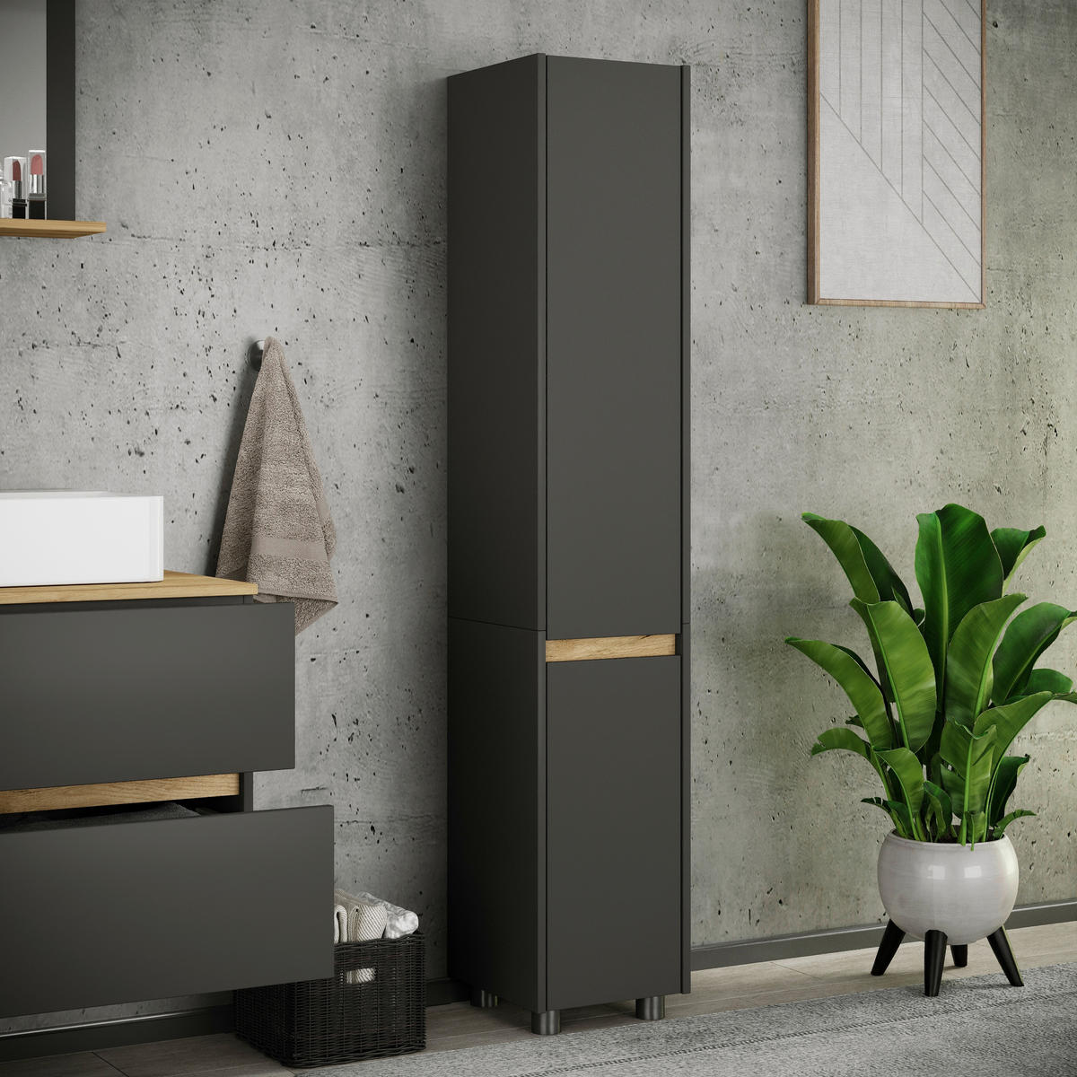 HOCHSCHRANK 30/165/33 cm  - Honigeiche/Anthrazit, Trend, Holzwerkstoff/Kunststoff (30/165/33cm) - MID.YOU
