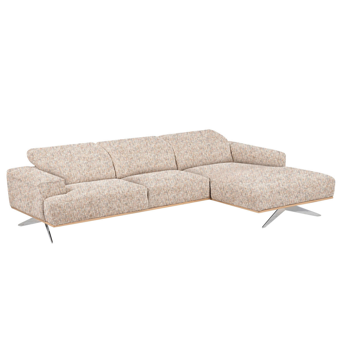 ECKSOFA PORTLAND in Struktur Blau, Gelb, Rot, Weiß Kopfteilverstellung  295/187 cm  - Chromfarben/Blau, Design, Holz/Textil (295/187cm) - Livetastic