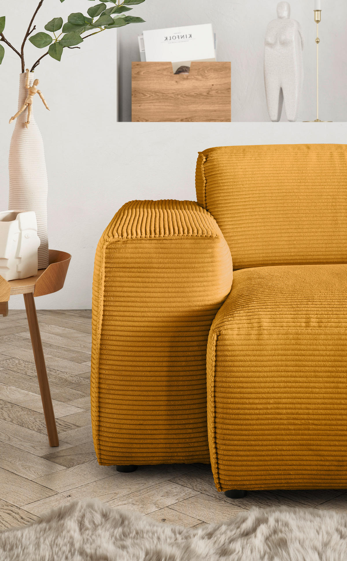 ECKSOFA 9125 Goldfarben, Gelb Cord  - Gelb/Goldfarben, Design, Kunststoff/Textil (300/189cm) - Pure Home Lifestyle