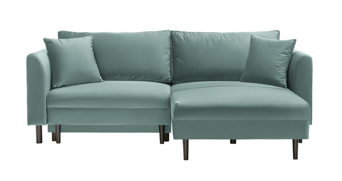 ECKSOFA in Velours Mintgrün  235/165 cm  - Schwarz/Mintgrün, Design, Holz/Textil (235/165cm) - Ti'me