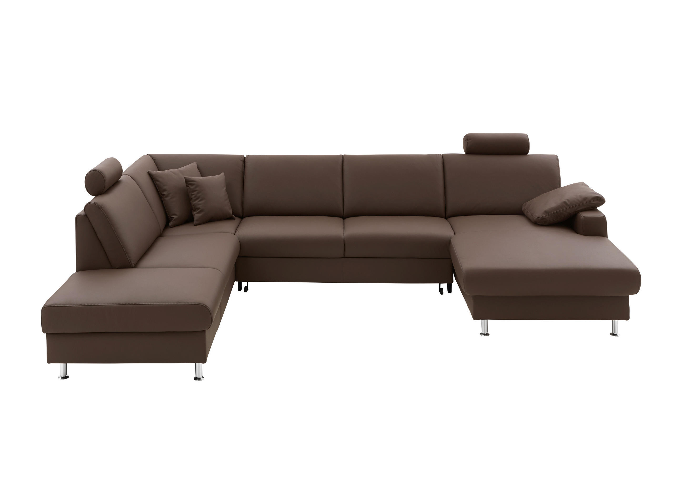WOHNLANDSCHAFT Echtleder Dunkelbraun  - Dunkelbraun/Alufarben, Design, Leder/Metall (233/338/165cm) - Beldomo Premium