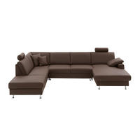 WOHNLANDSCHAFT Dunkelbraun Echtleder  - Dunkelbraun/Alufarben, Design, Leder/Metall (233/338/165cm) - Beldomo Premium
