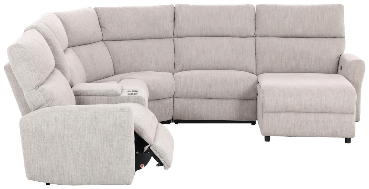 WOHNLANDSCHAFT Hellgrau Webstoff  - Hellgrau/Schwarz, KONVENTIONELL, Kunststoff/Textil (325/107/302cm) - MID.YOU