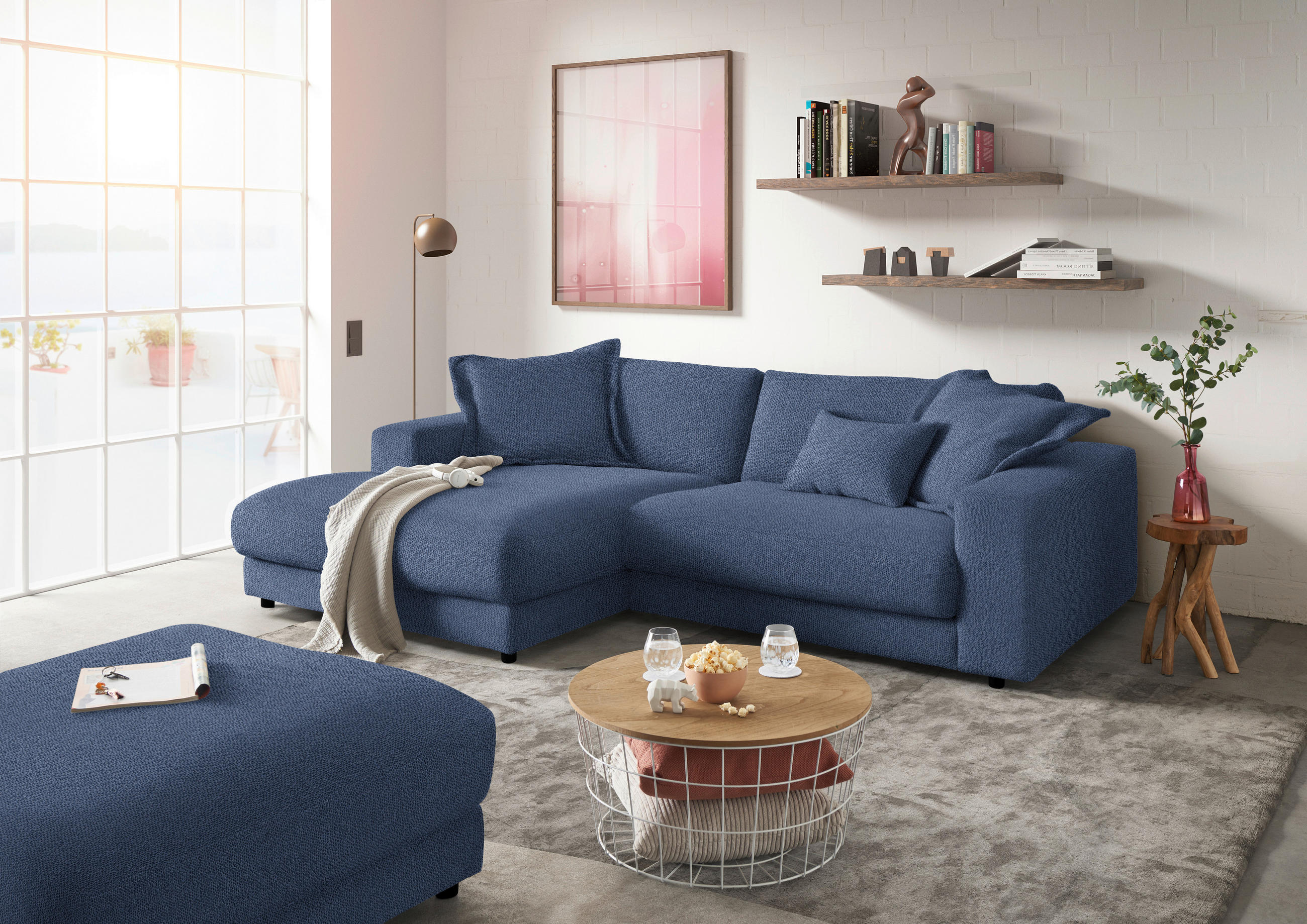ECKSOFA in Flachgewebe Blau  - Blau/Schwarz, Design, Kunststoff/Textil (190/270cm) - Lomoco