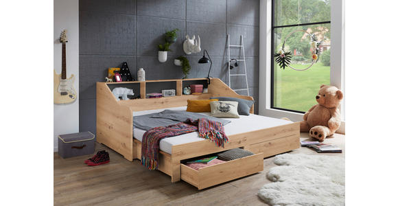 AUSZIEHBETT 90-180/200 cm  in Dunkelgrau, Eiche Artisan  - Dunkelgrau/Buchefarben, KONVENTIONELL, Holzwerkstoff (90-180/200cm) - Carryhome