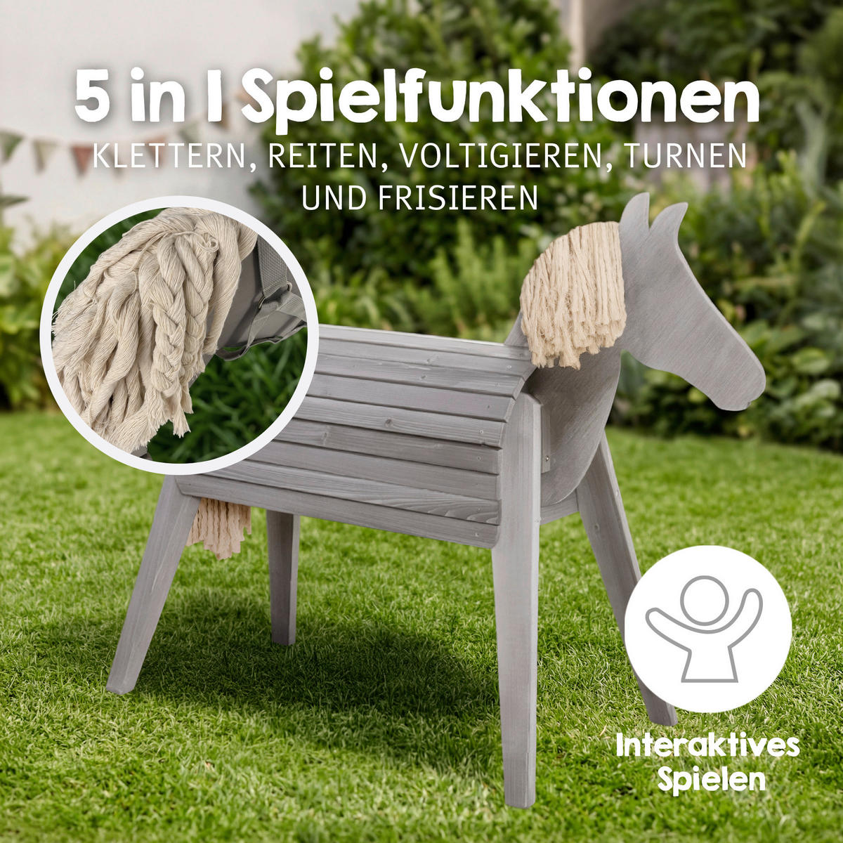 HOLZPFERD  - Grau, Basics, Holz (126/105/50cm) - Roba