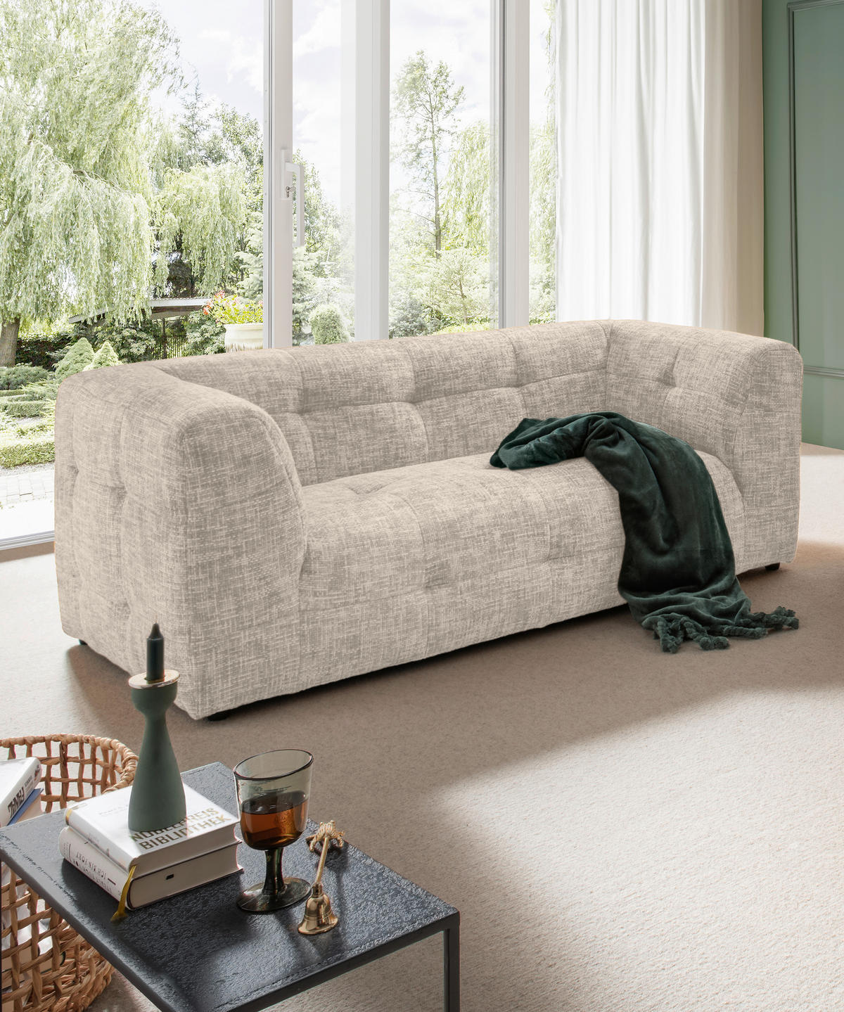 2-SITZER-SOFA Struktur Creme  - Creme/Schwarz, Design, Kunststoff/Textil (184/72/95cm) - Livetastic